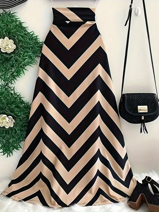 Falda Maxi A-Line de Mujer con Estampado Geométrico y Cintura Alta