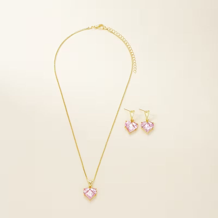 3pcs de Aretes y Collar de Corazón Rosa, Elegantes  para Mujer