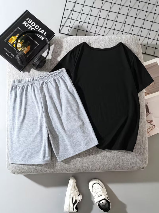 Conjunto Casual de Verano para Niños: Camiseta con Estampado de Coche y Shorts Largos