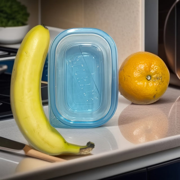 Set de 10 contenedores apilables azules con tapa, ideales para organizar la cocina