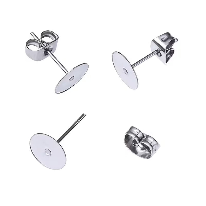 Paquete de 50 juegos de postes y traseras para aretes de acero inoxidable con parte trasera plana 0.2in