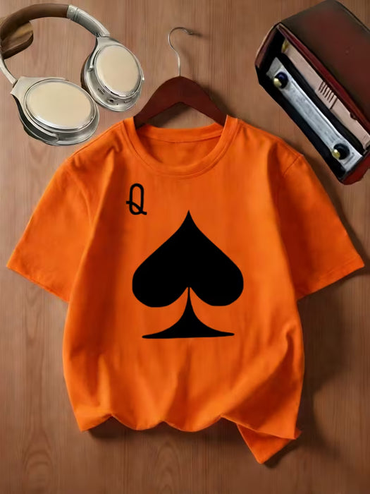 Camiseta de manga corta para mujeres, moderna y con estilo, con estampado de póker de la Reina de Picas