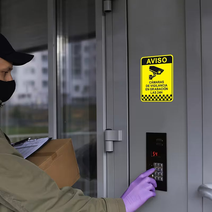 2pcs Pegatinas de Advertencia de Vigilancia en Español - Etiquetas de PVC Impermeables