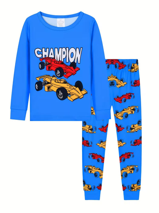 Conjunto de pijama de 1 juego para niño, 2 piezas con estampado digital de coches
