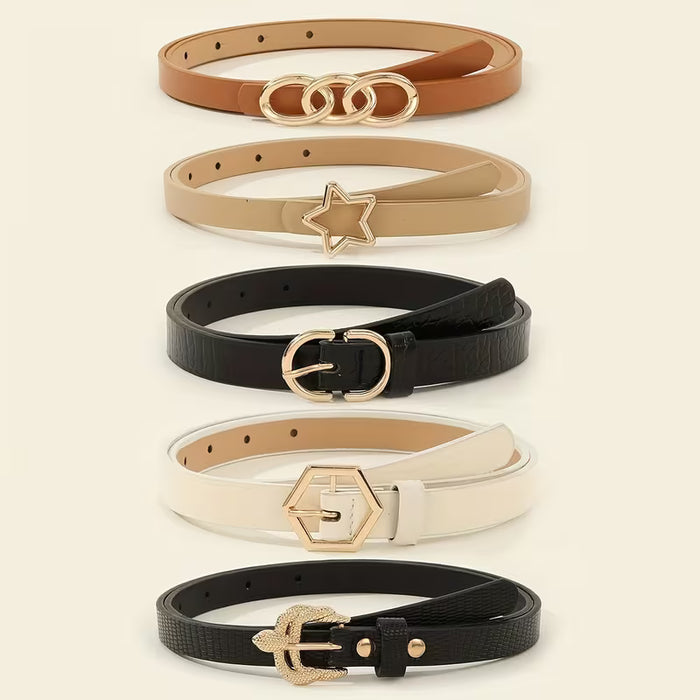 Un conjunto de 5 cinturones de PU multicolores para mujer