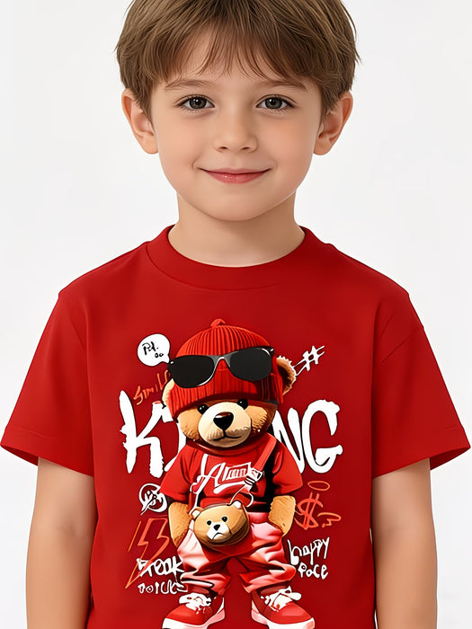 Camisetas de manga corta de Oso Rojo para niños