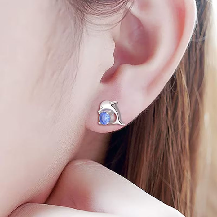 Pendientes de botón pequeños de delfín, estilo coreano Cao Shi