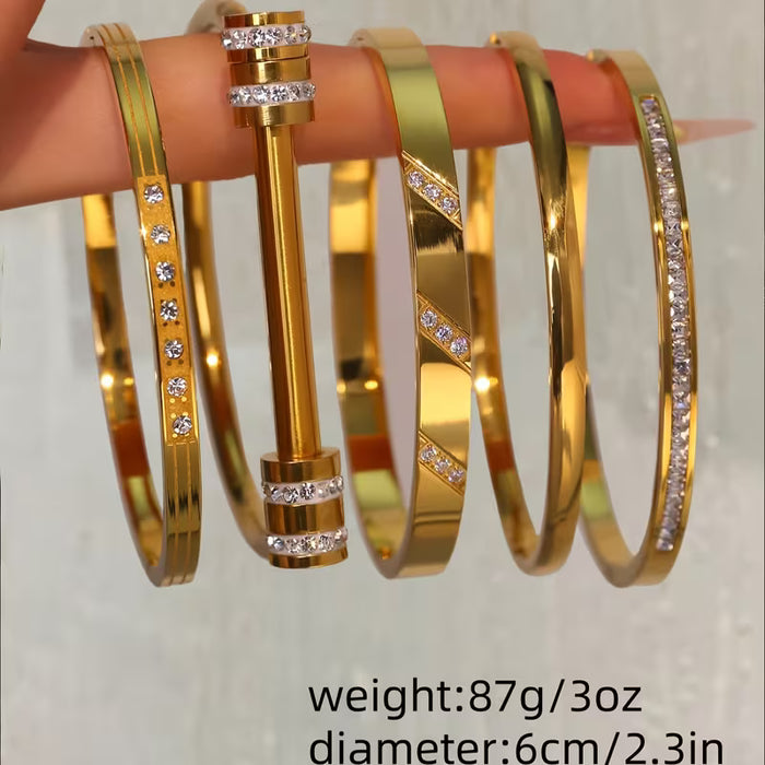 Juego de 5 Pulseras Elegantes de Acero Inoxidable con Herradura y Diseño de Sarga