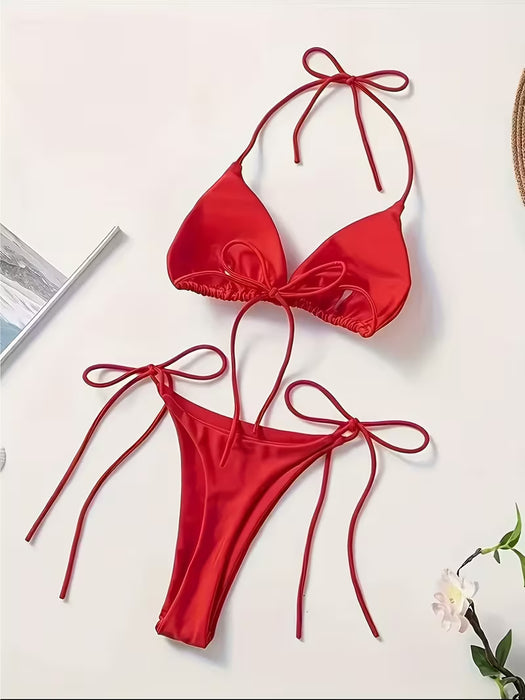 Conjunto de Traje de Baño de Color Sólido Para Fiesta en la Playa y Piscina
