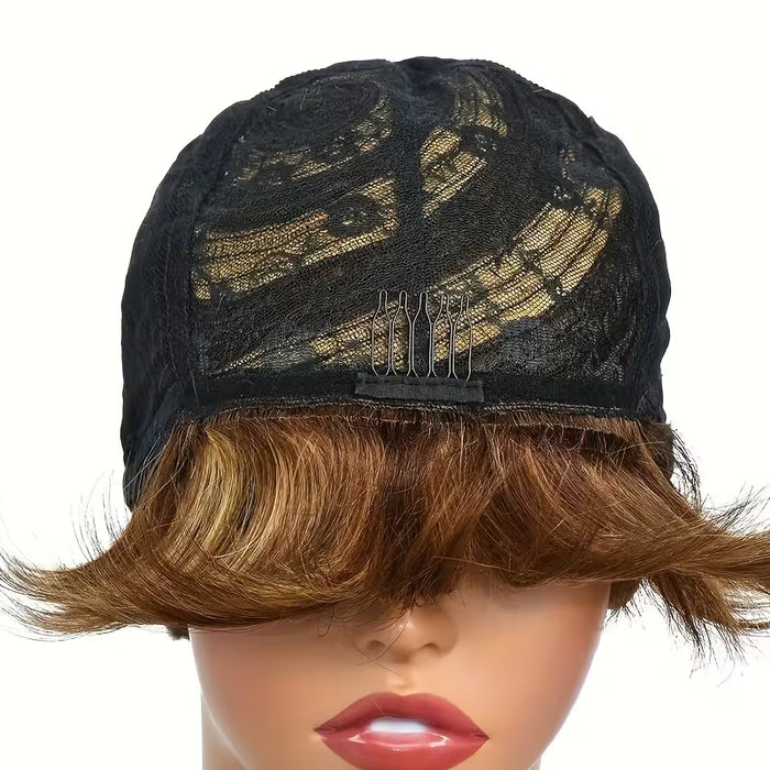 Pelucas corta y lisa para mujer, con un corte pixie completo hecho a máquina
