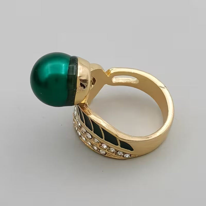 Anillo Boho-Chic de Perla Verde Falsa - Aleación, Piedra de Nacimiento de Mayo
