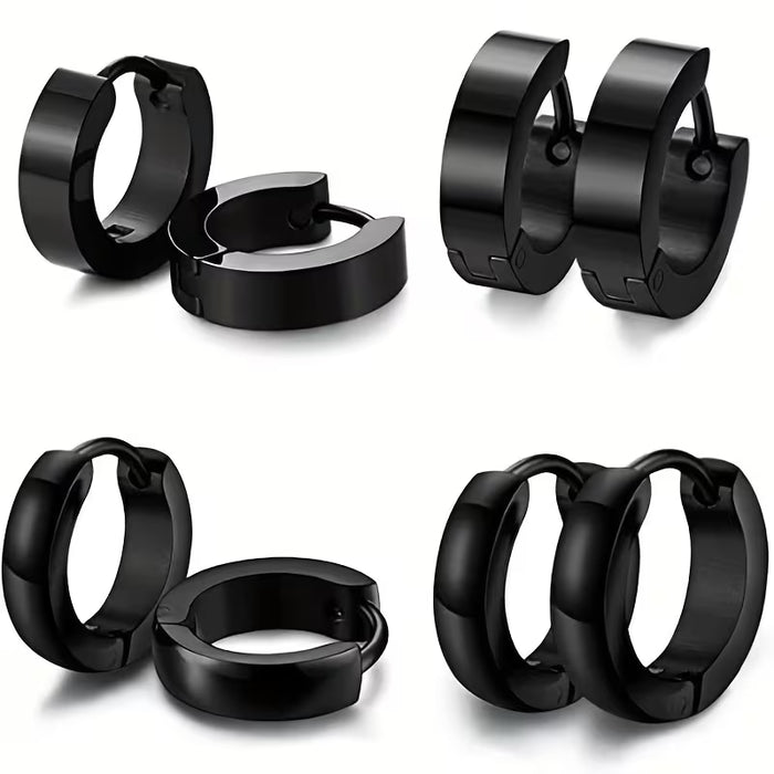 4 Pares, Pendientes De Aro Pequeños De Acero Inoxidable