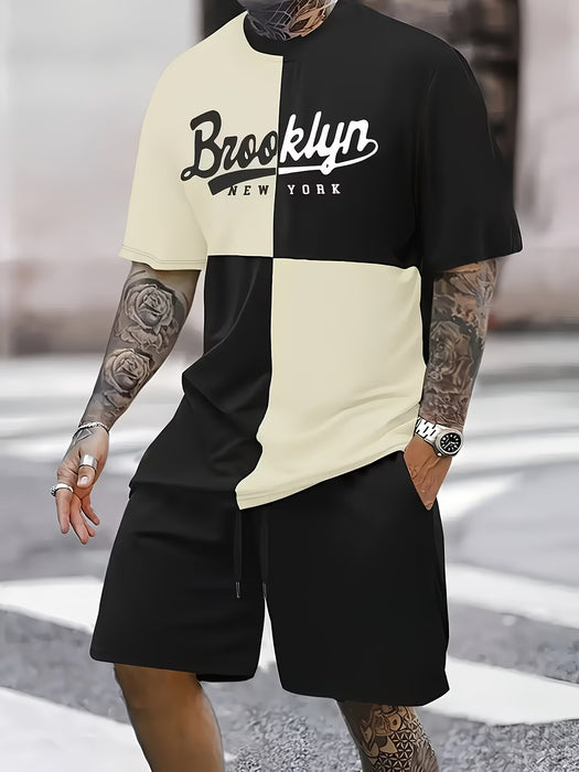 Camiseta de verano cómoda para hombre de manga corta con bloques de color