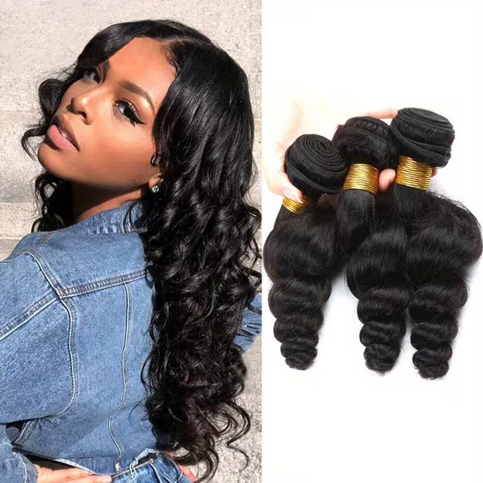 Tres Paquetes de Cabello sintético Ondulado Suelto, Extensiones de Cabello Negro