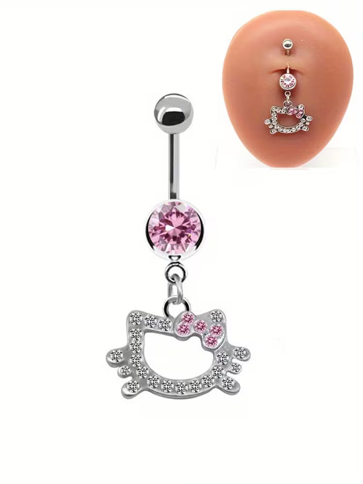 1 Pendiente de ombligo de Hello Kitty para mujer, diseño de mariposa rosa