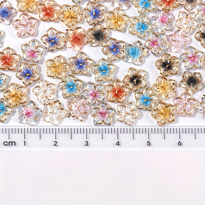 20 piezas de adornos de uñas de resina en 3D de flores de hielo con borde dorado