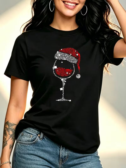 Camiseta de manga corta con estampado de sombrero de Papá Noel