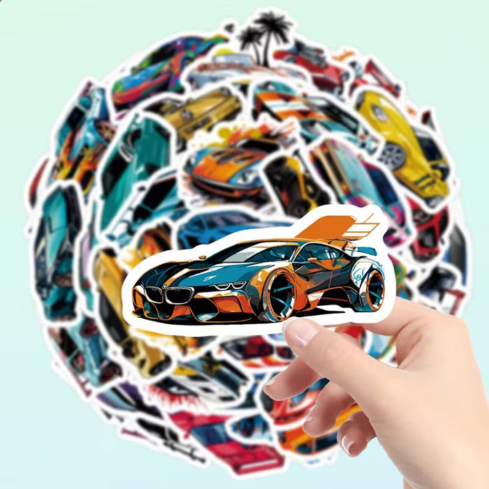 50 stickers temáticos de carreras de zonas de velocidad | Calcomanías aleatorias