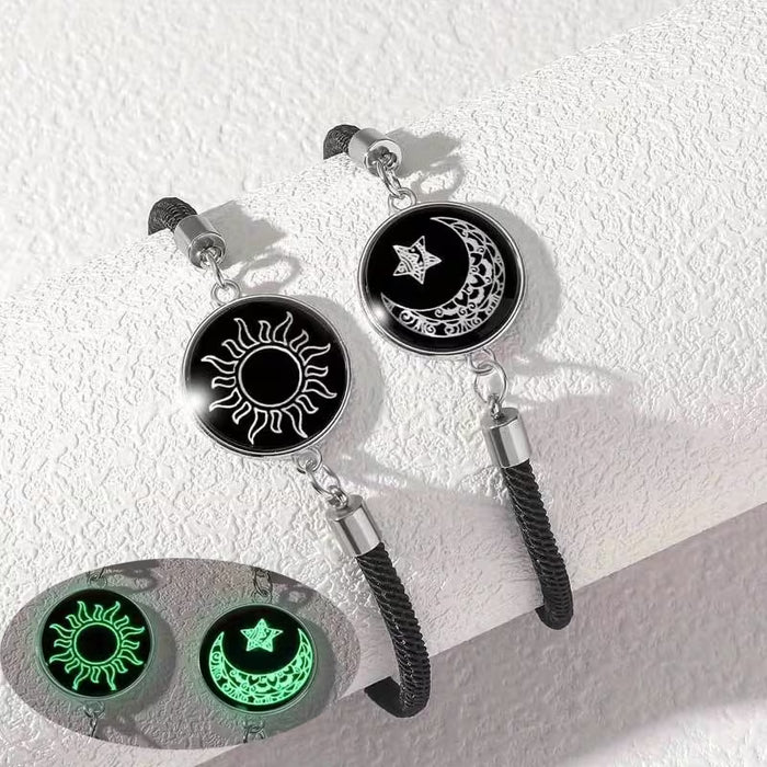 Juego de 2 pulseras brillantes de sol y luna para parejas