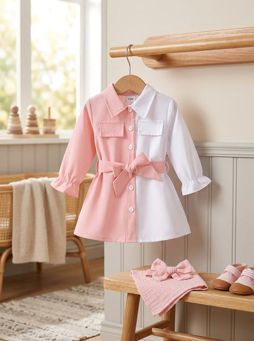 Vestido casual de manga larga para niñas bebés de botonadura simple