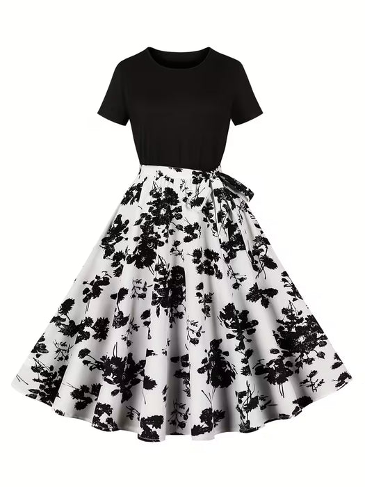Vestido elegante de fiesta casual con estampado floral y manga corta