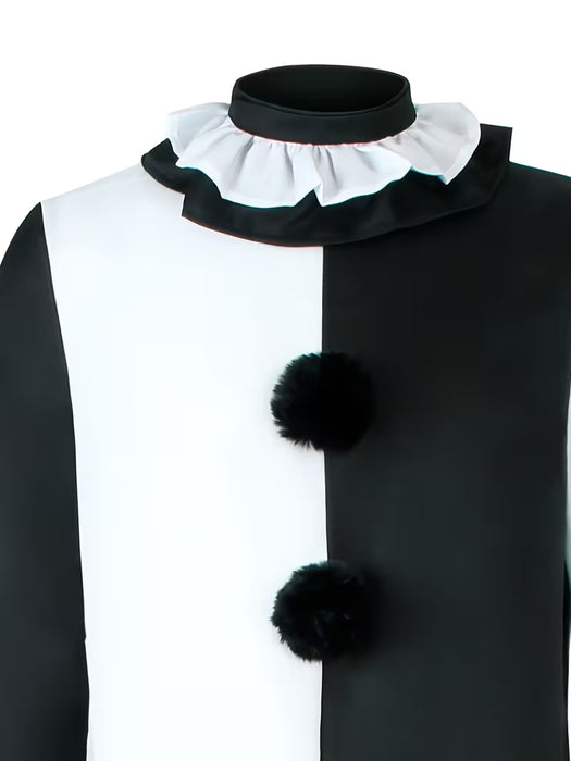 Disfraz de payaso aterrador para hombre para Halloween - un mono espeluznante en blanco y negro