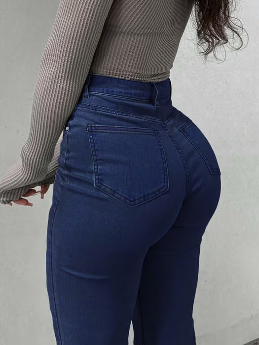GILIPUUR MH1025 Pantalones Largos de Mezclilla Rectos de Color Sólido, Elásticos, Versátiles, Modernos