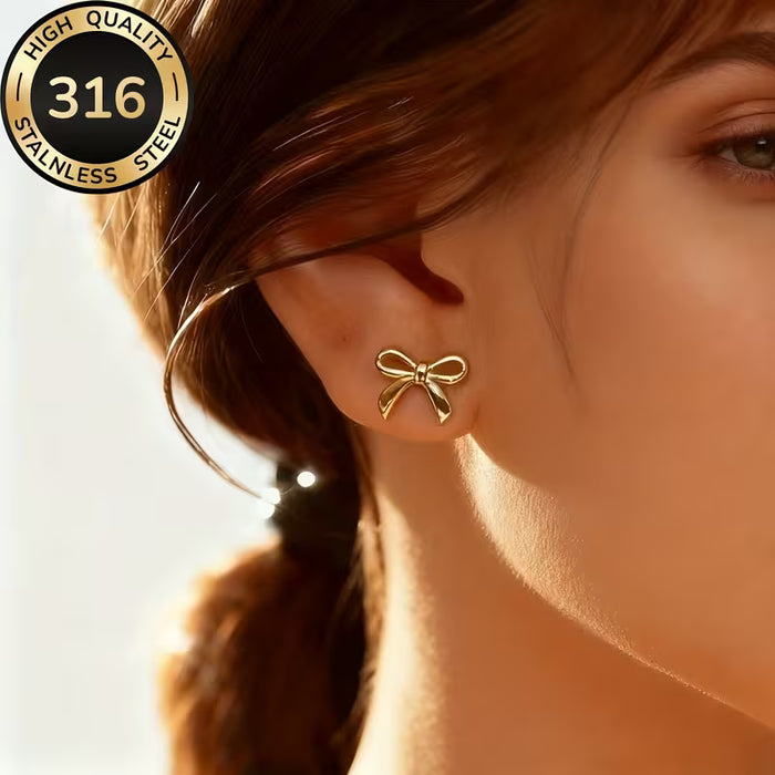 Par de Pendientes pequeños hipoalergénicos con diseño de nudo de mariposa