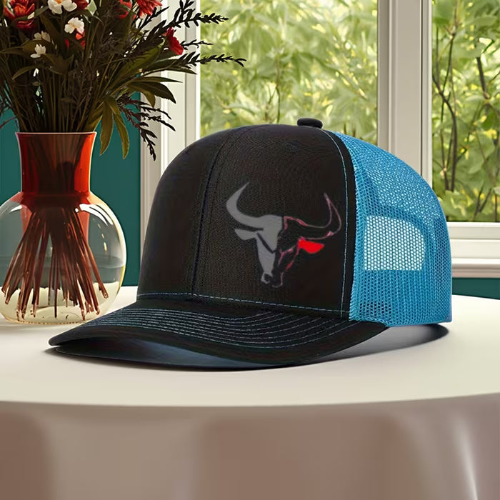 1 Gorra de béisbol de hombre adornadas con diseños de cabeza de toro, de malla