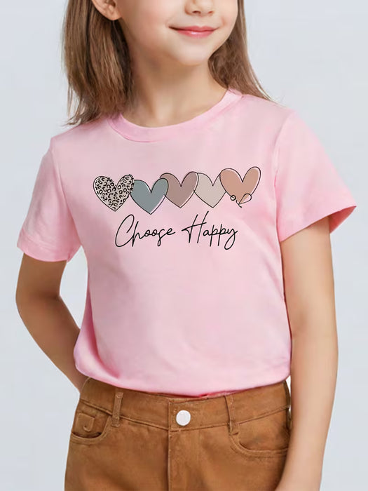 Camiseta de niña con estampado y cuello redondo, top deportivo casual