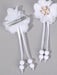 2pcs Clips para el cabello con flor blanca, con cola larga decorados con perlas - Quierox - Tienda Online
