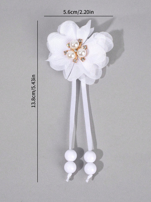 2pcs Clips para el cabello con flor blanca, con cola larga decorados con perlas - Quierox - Tienda Online