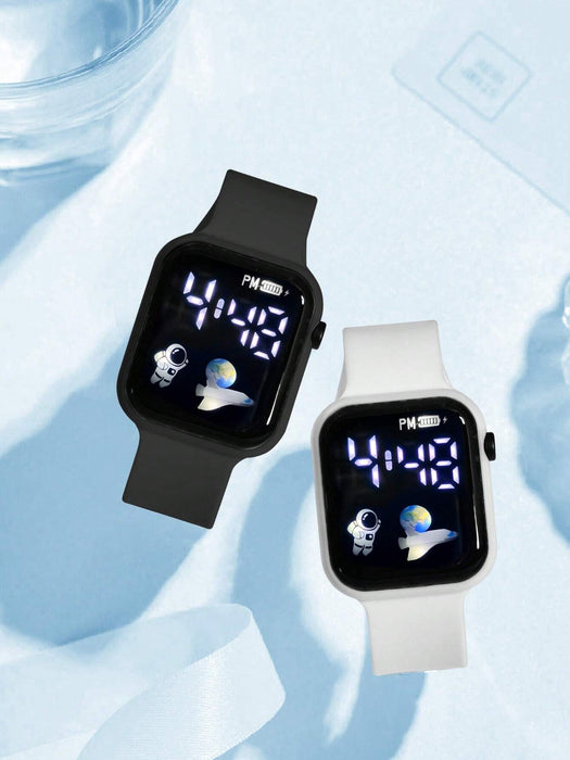 2pcs Reloj electrónico de estilo deportivo casual con gráfico de astronauta - Quierox - Tienda Online