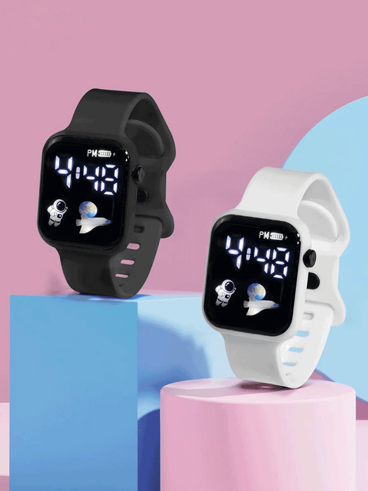 2pcs Reloj electrónico de estilo deportivo casual con gráfico de astronauta - Quierox - Tienda Online