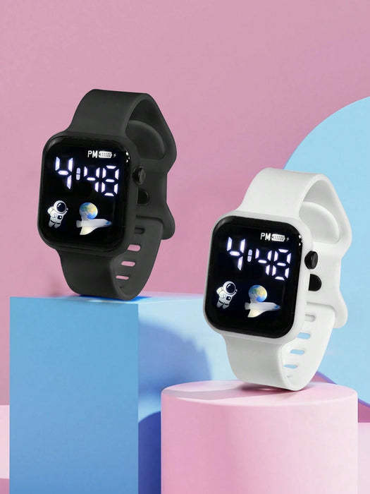 2pcs Reloj electrónico de estilo deportivo casual con gráfico de astronauta - Quierox - Tienda Online