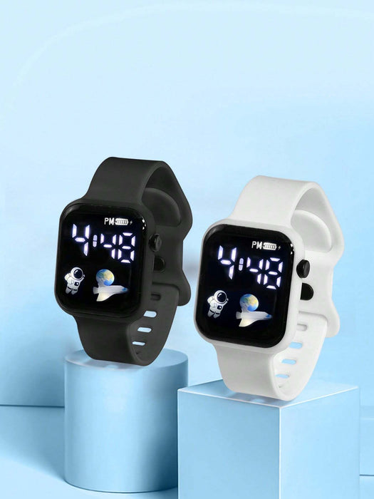 2pcs Reloj electrónico de estilo deportivo casual con gráfico de astronauta - Quierox - Tienda Online