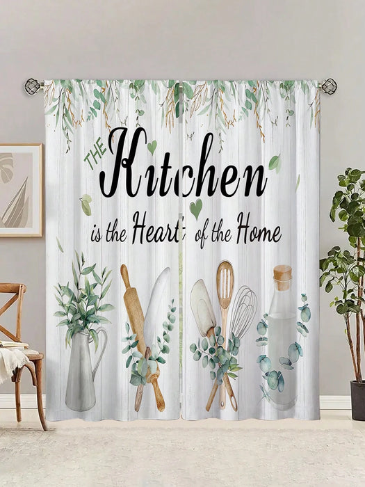 Shein 2 cortinas de cocina con estampado de plantas, sin agujeros 105x230cm
