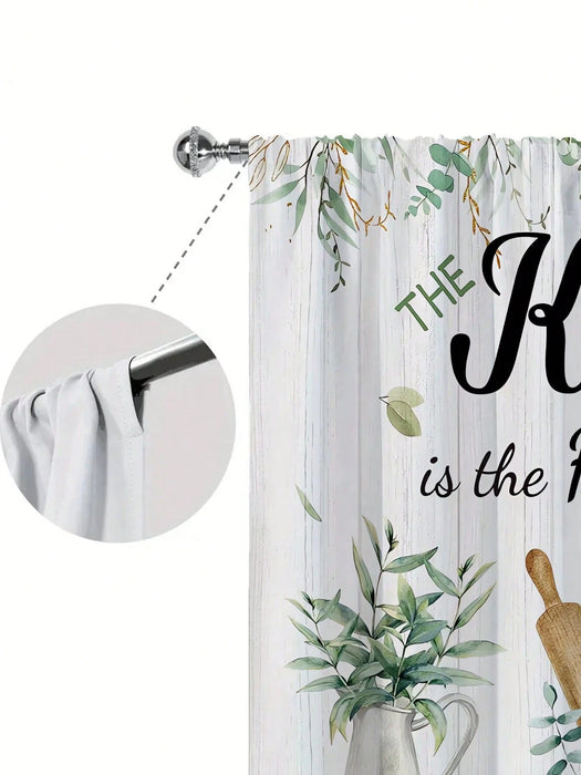 Shein 2 cortinas de cocina con estampado de plantas, sin agujeros 105x230cm