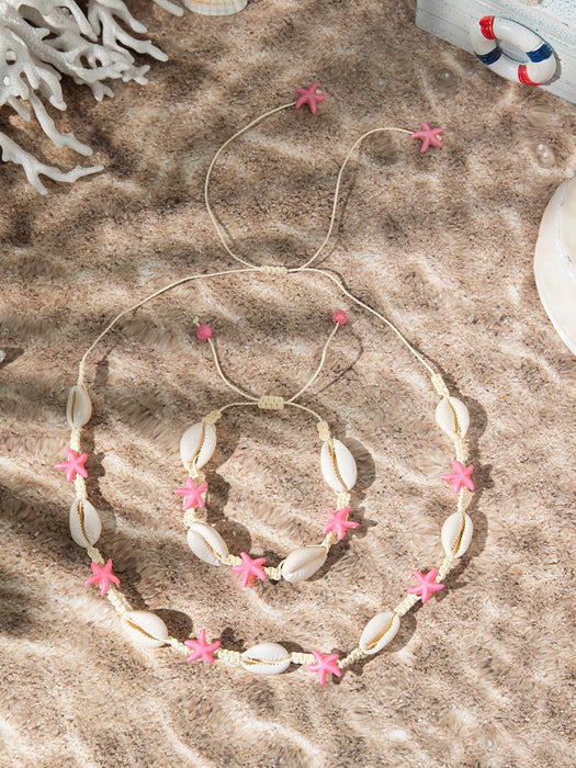 Conjunto de 2pcs de collar y pulsera de conchas estilo bohemio en el mar