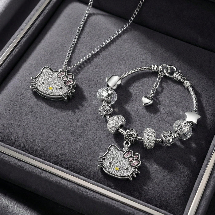 SHEIN 2pcs/Set Collar Sanrio Hello Kitty + Pulsera Regalo de Fiesta