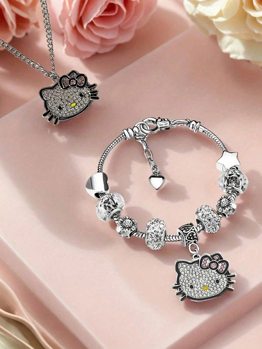 SHEIN 2pcs/Set Collar Sanrio Hello Kitty + Pulsera Regalo de Fiesta