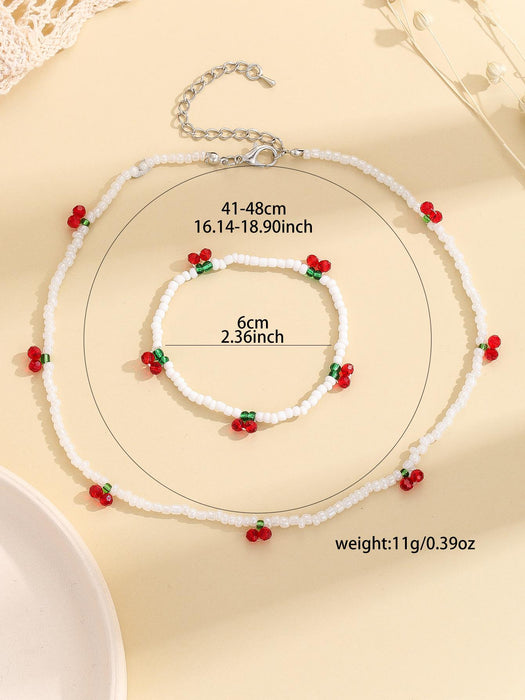 Juego de 2 piezas de joyería decorativa con diseño de cerezas para mujer