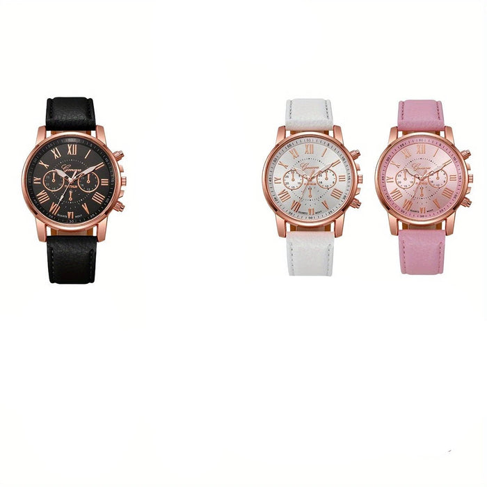 3 Juego de Reloj de Cuarzo Elegante para Hombres y Mujeres con Correa de Cuero PU - Quierox - Tienda Online