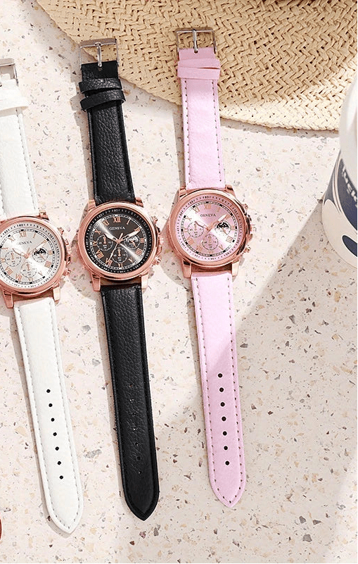 3 Juego de Reloj de Cuarzo Elegante para Hombres y Mujeres con Correa de Cuero PU - Quierox - Tienda Online