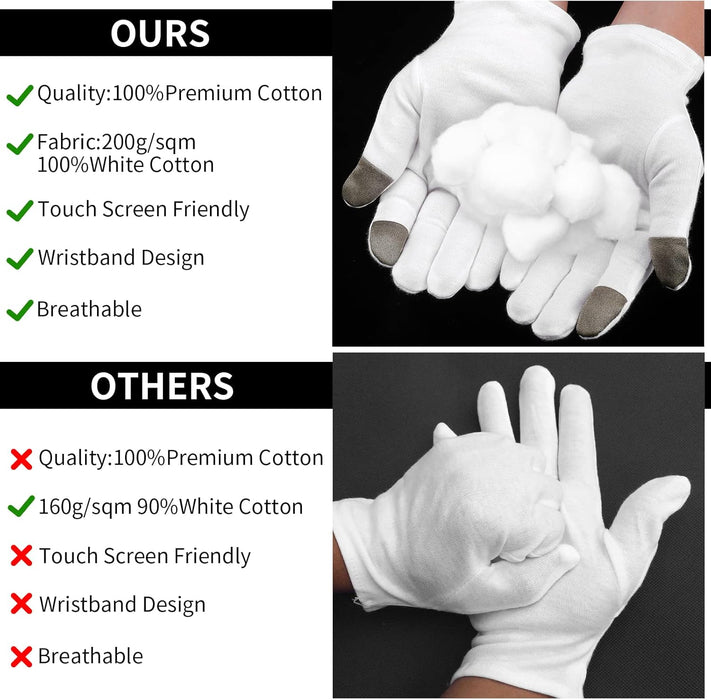 3 pares de guantes humectantes de algodón blanco para pantalla táctil - Quierox - Tienda Online