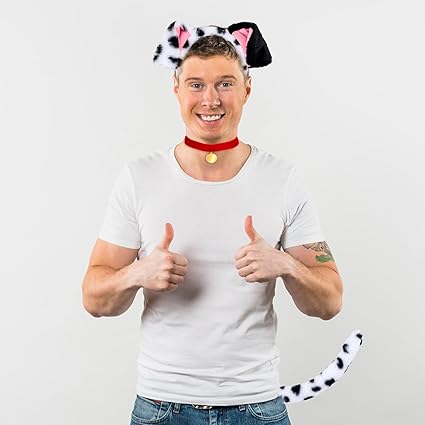 3 pcs de disfraz de perro dálmata para adultos, orejas de cachorro, diadema de cola de perro - Quierox - Tienda Online