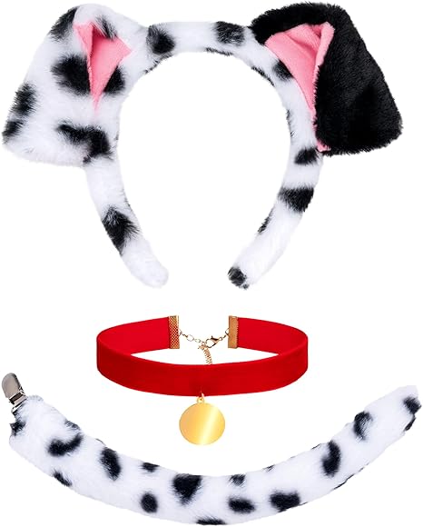 3 pcs de disfraz de perro dálmata para adultos, orejas de cachorro, diadema de cola de perro - Quierox - Tienda Online