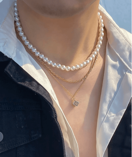 3 piezas Collar con cuenta con perla artificial para hombre - Quierox - Tienda Online