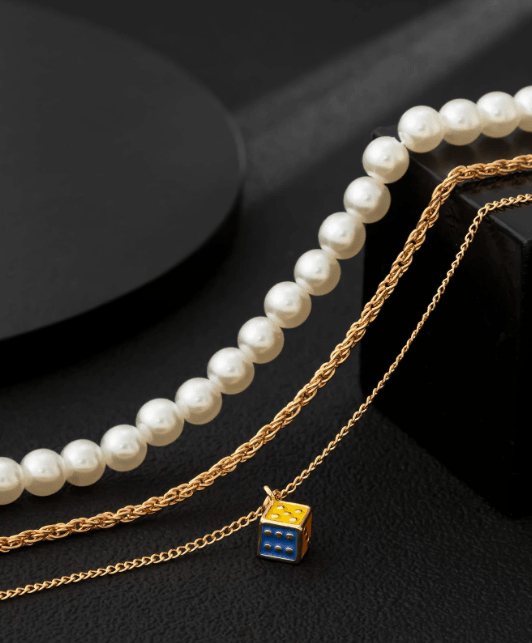 3 piezas Collar con cuenta con perla artificial para hombre - Quierox - Tienda Online