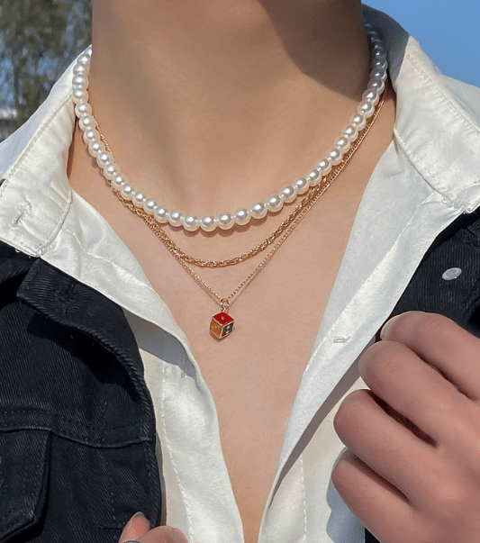 3 piezas Collar con cuenta con perla artificial para hombre - Quierox - Tienda Online